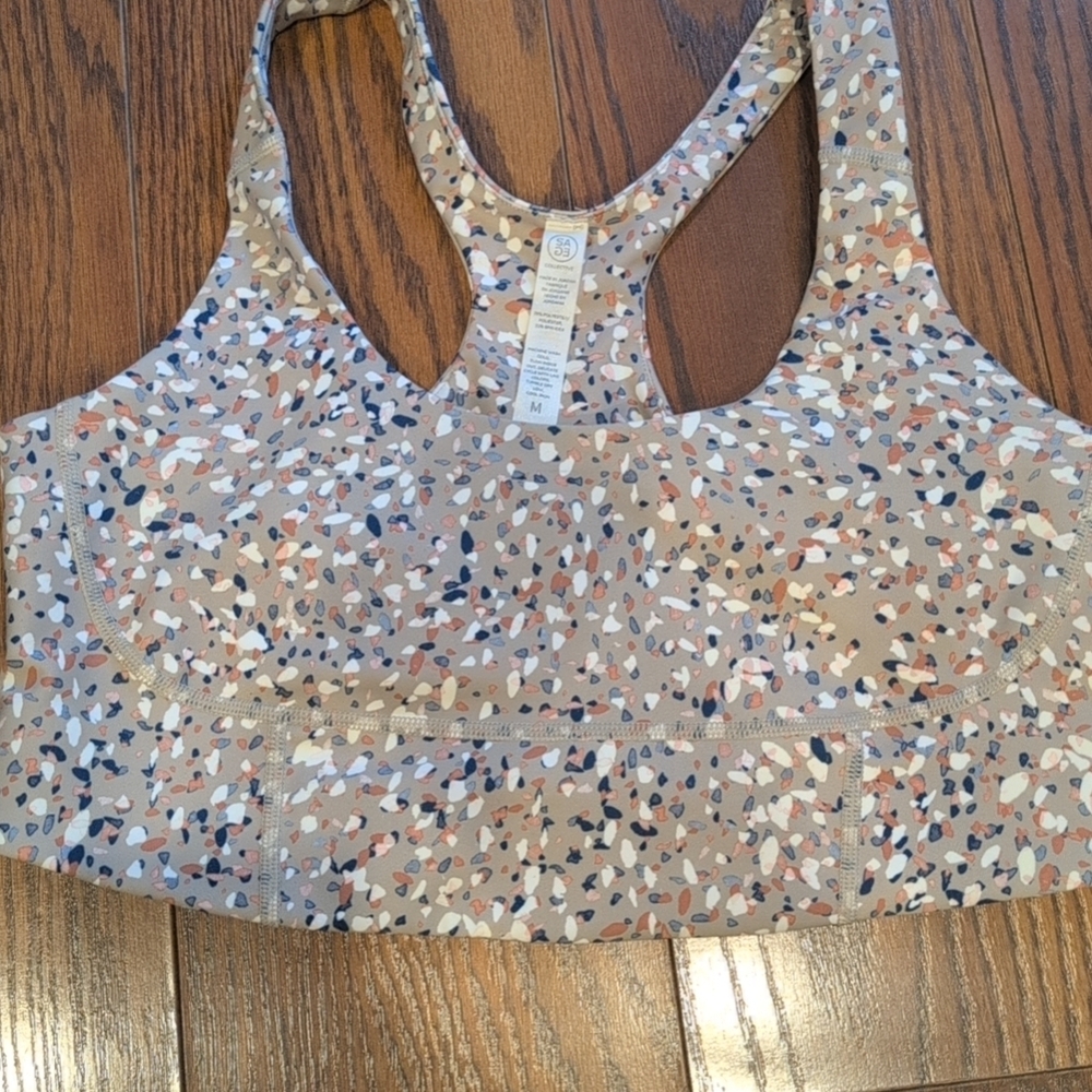 Sage Multicolor Patterned Sports Bra Workout Active Gym M Ditsy